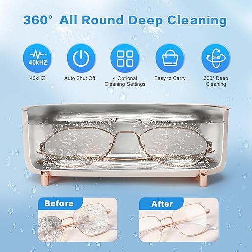 Miniatura 2 de CHWARES Mini limpiador ultrasónico de joyas, limpiador ultrasónico portátil de 46 kHZ con solución de limpieza de joyas para dentaduras, anteojos,