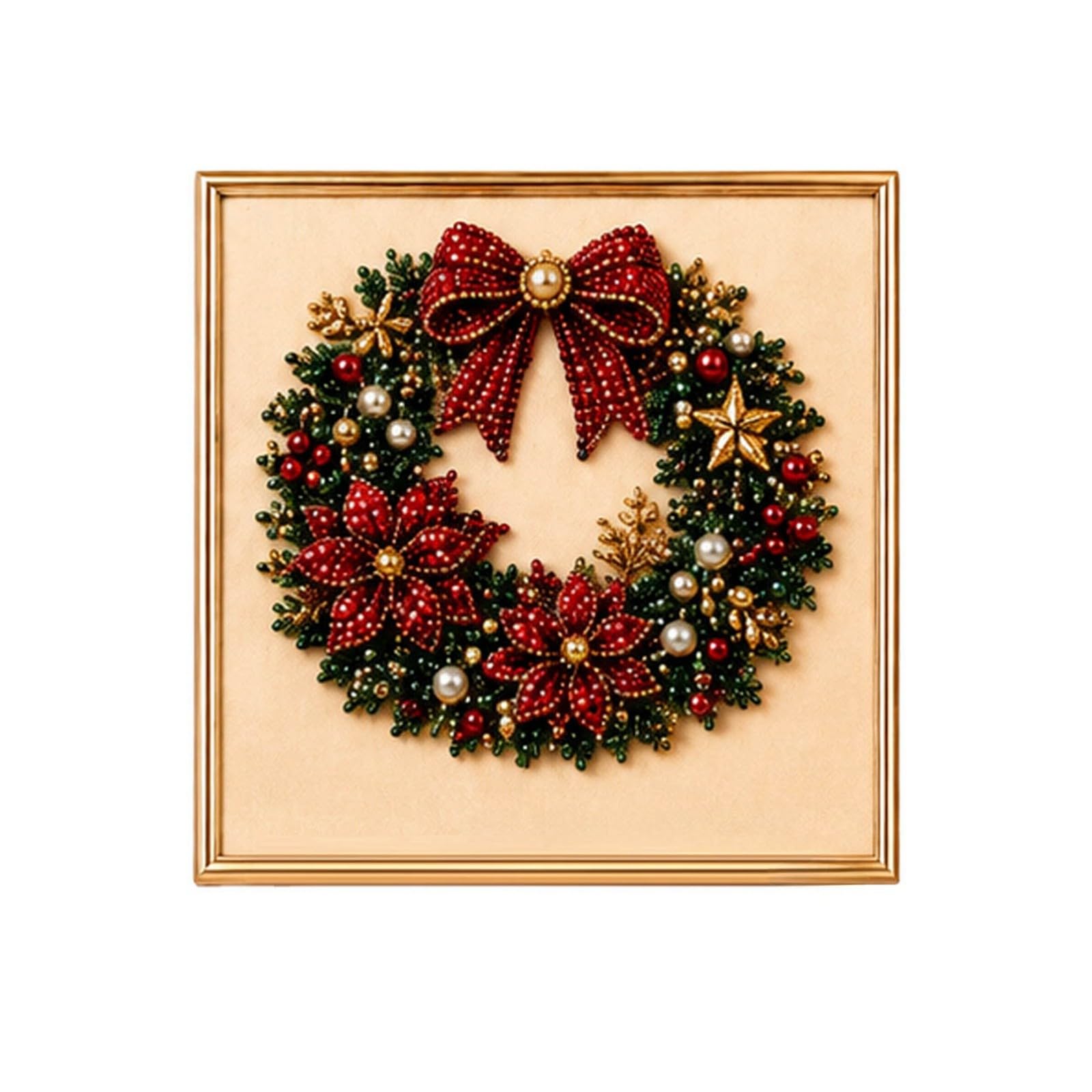 Diamond Painting,Christmas Pearl Diamond Painting Art Kit with Frame, Christmas Pearl Beads Art Craft for Adults, Diamond Gemstone Dots for Home Wall Decor, Hobby Relaxing Creative