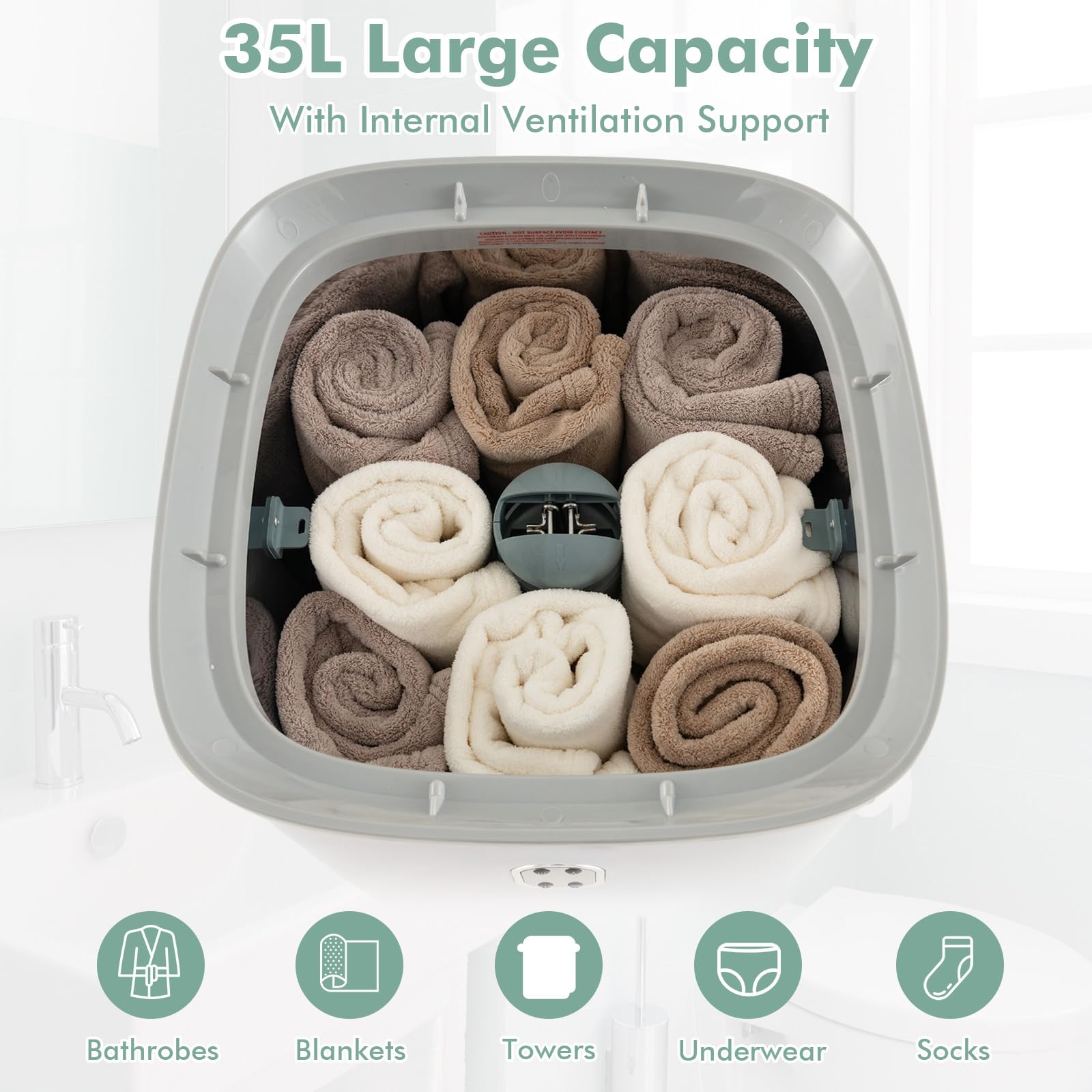 Tangkula 35L Large Towel Warmer Bucket, Luxury Hot Towel Heater w/ 20-90Min Timer & 2-5H Drying Mode, Aroma Tray, ETL Certified Bathroom Heater for Oversized Towels, Bathrobes, Blankets (White, 35L)