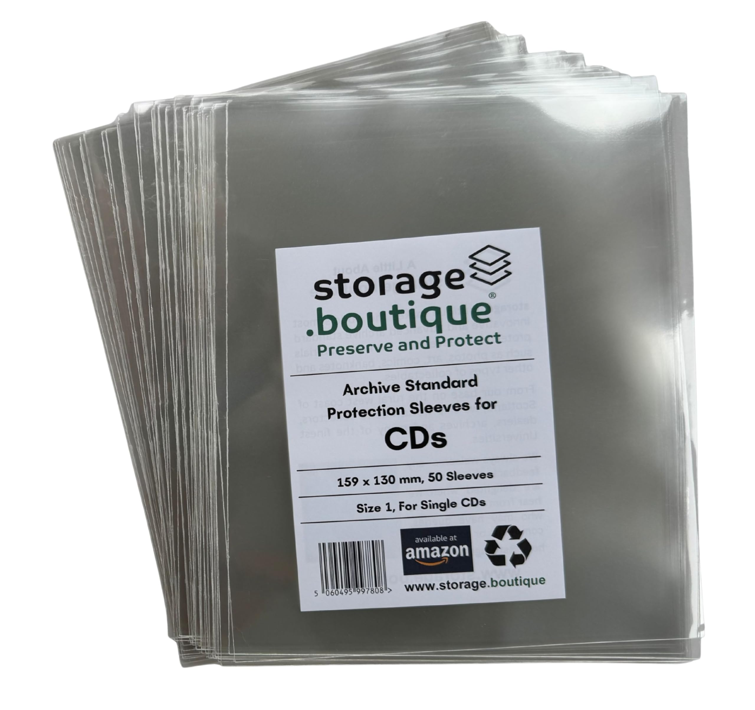 storage.boutique Single CD Protection Sleeves, Archive Standard, Acid Free, Size 1, 159 x 130 mm, 50