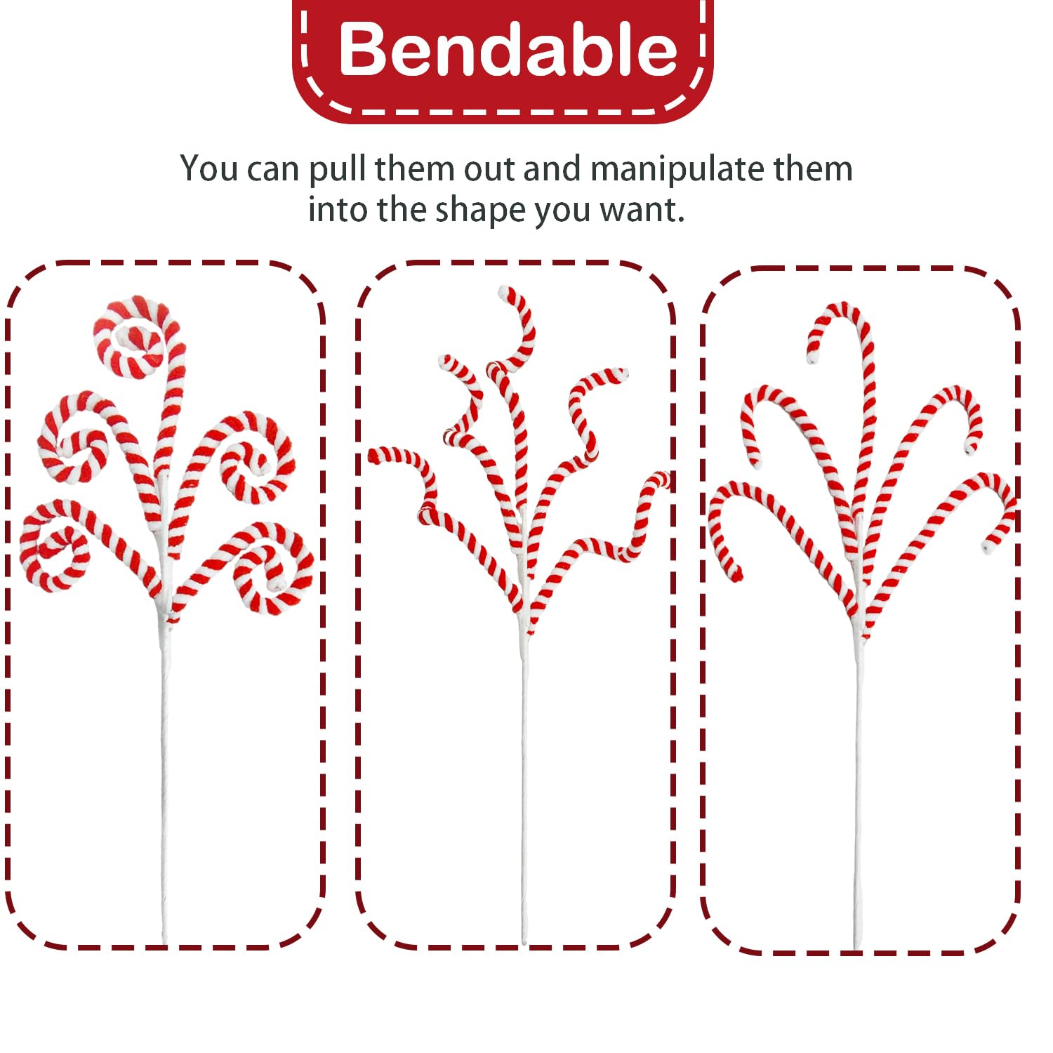 Donfulily 4Pcs Christmas Candy Cane Picks Lollipop Shape Curly Stems for XmasTree Filler Ornaments Centerpieces Festive Home Office Party Decor (Red & White) - Image 2