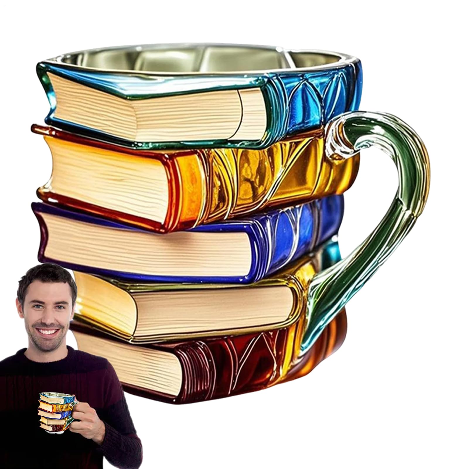 Humdcdy Painted Book Mug, 3D Coloring Book Coffee Cup with Charming Themed Designs, Resin Painted Reading Coffee Cup for HomeOffice Decor for Lovers