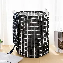 Cesto Organizador Multiuso Roupa Suja Dobrável Estampa Grid 40L(Preto)