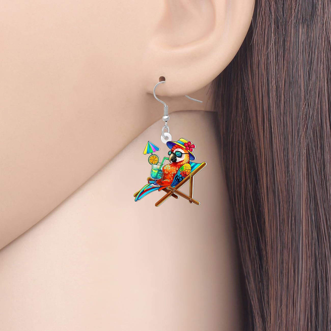 Acrylic Cute Hawaii Tropical Flower with Parrot Dangle Earrings Fun Animals Dangling Spring Summer Jewelry Bird Gifts for Women Bird Lovers Accessories image 2