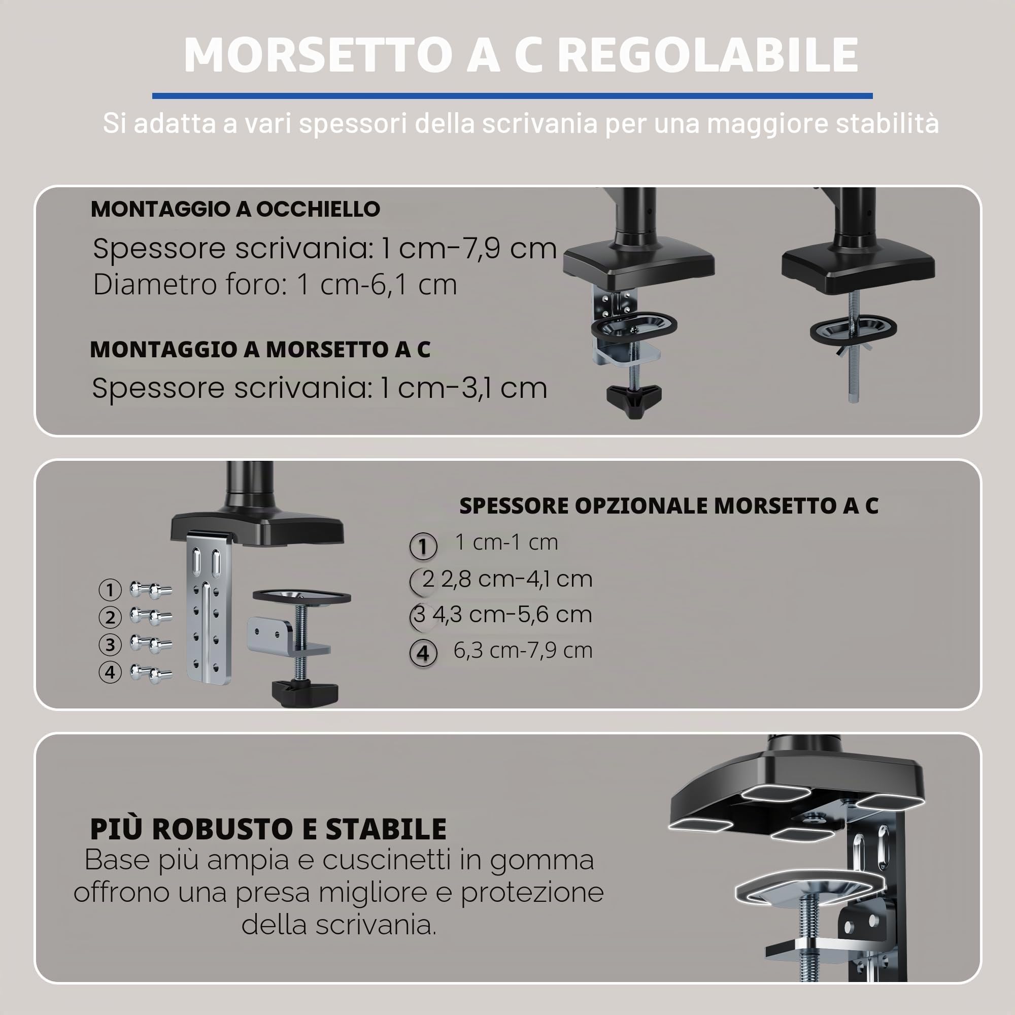 BONTEC Supporto per monitor 13-32 Pollici con braccio monitor a molla a gas regolabile, compatibile con monitor gaming e schermo PC fino a 9 kg, VESA 75/100 mm, rotazione 360°, altezza regolabile