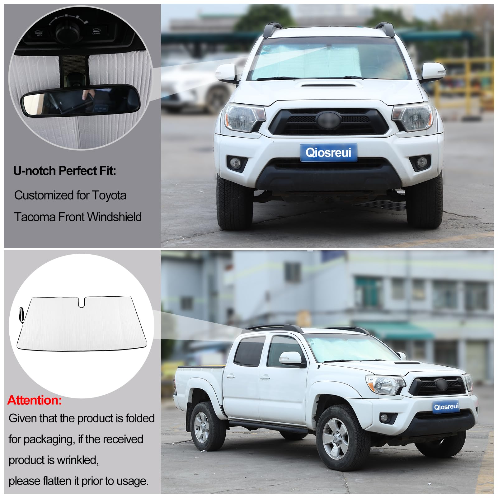 Front Windshield Sunshade for Toyota Tacoma 2006-2024 Accessories, Windshield Sun Shade, Foldable Reflective Sun Visor, Screen Shield Cover UV Blocker Protector HeatShield Keeps Your Vehicle Cool
