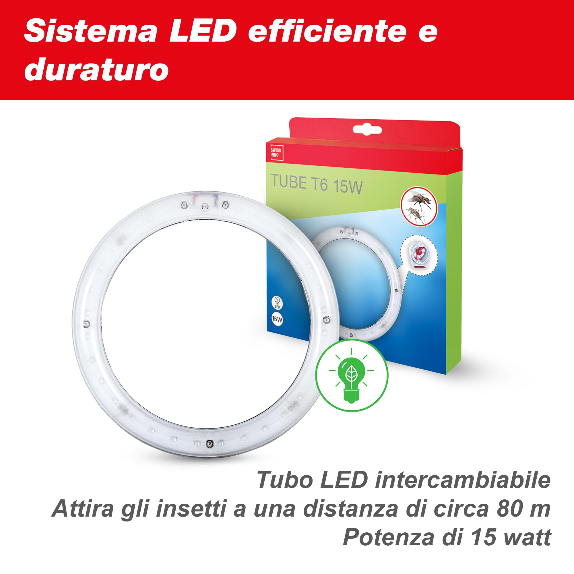 SWISSINNO Zanzariera Elettrica LED 15W - Acchiappainsetti Snapy - Cattura Ragni - Lampada Antizanzare da Interno - Trappola per Mosche e Zanzare - Uso Domestico