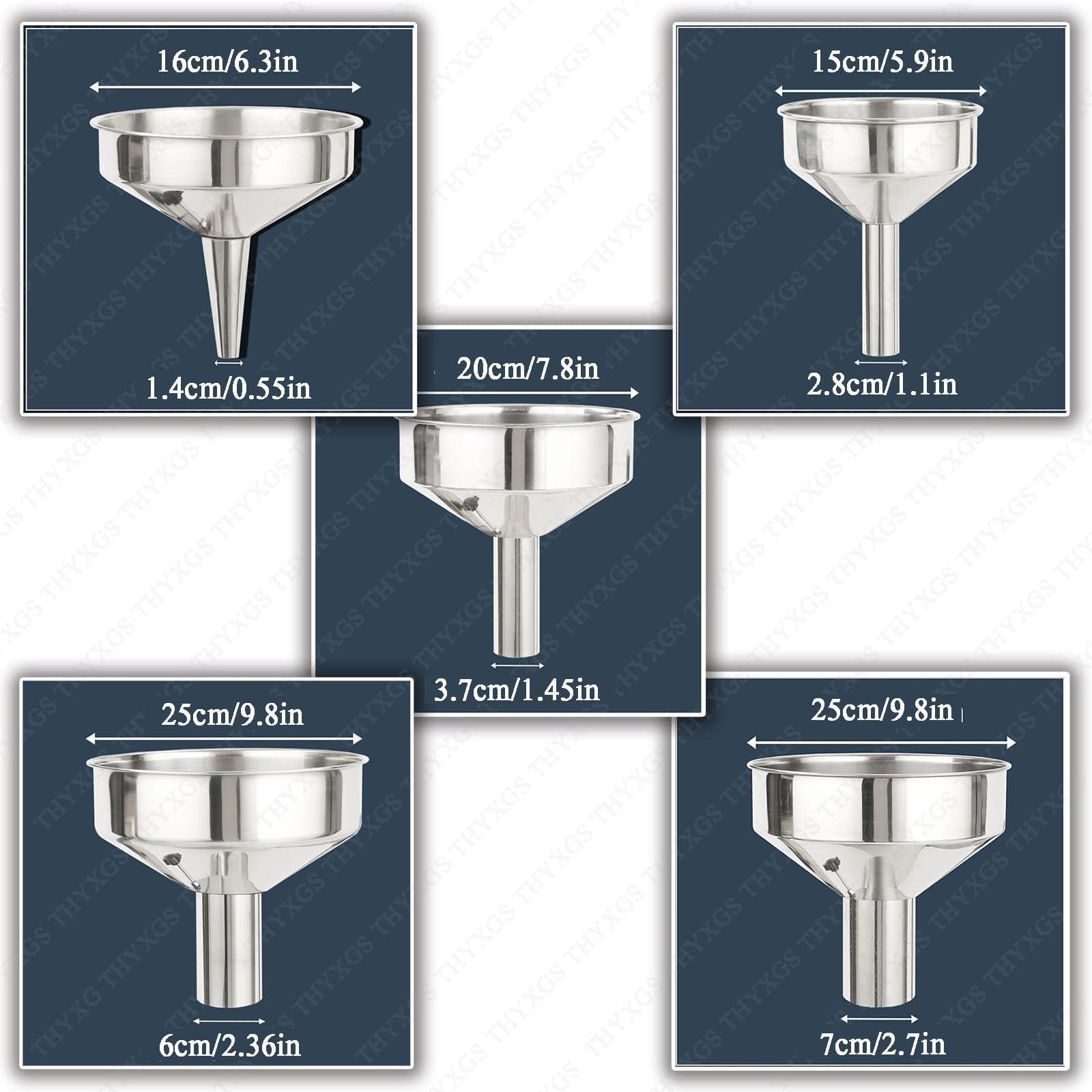 Einfülltrichter aus Edelstahl, robuster Verpackungstrichter in Lebensmittelqualität, mit Stützständer, höhenverstellbar, Dosiertrichter für Pulver, Pasten und Flüssigkeiten(6cm)