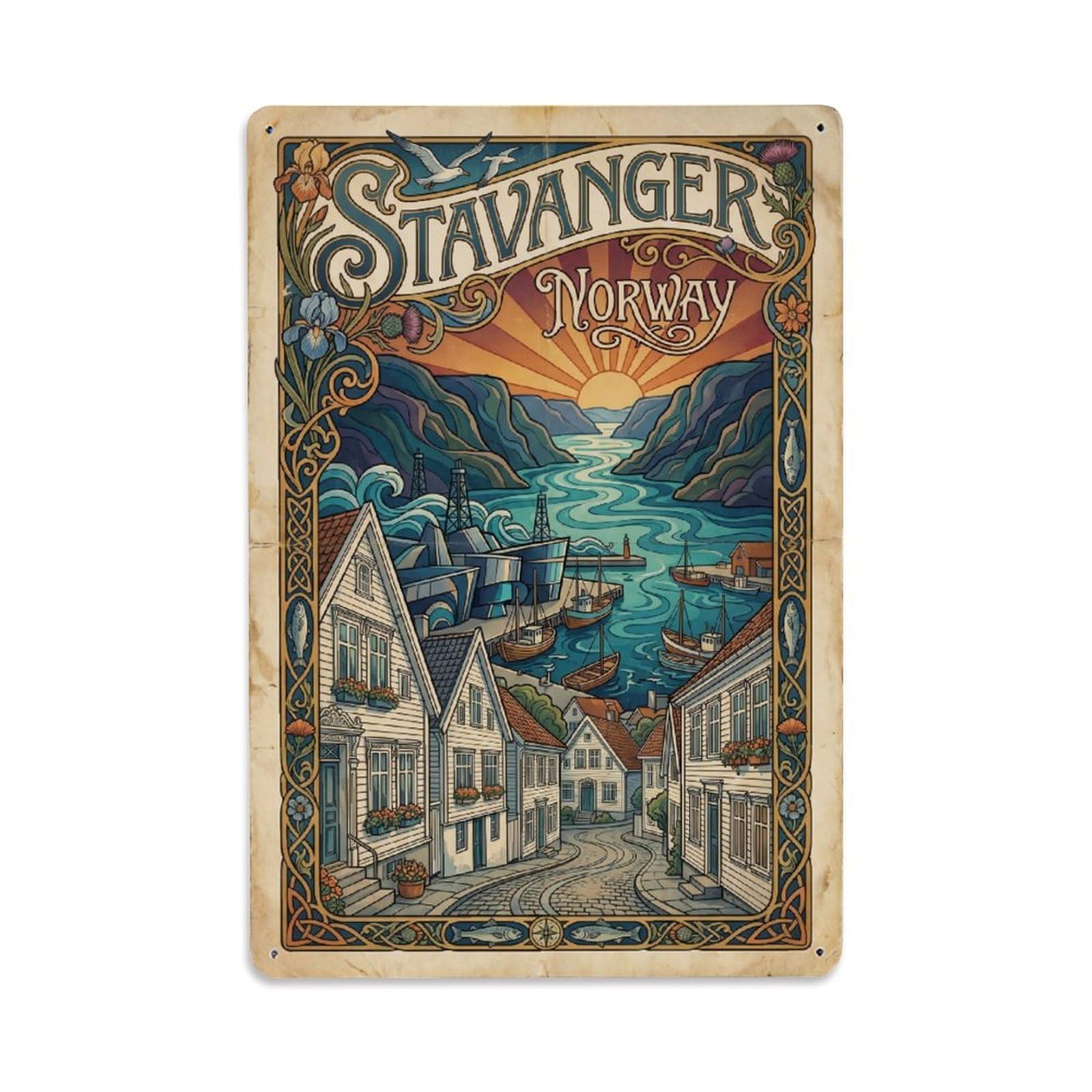 Retro Norway Stavanger Travel Metal Tin Sign