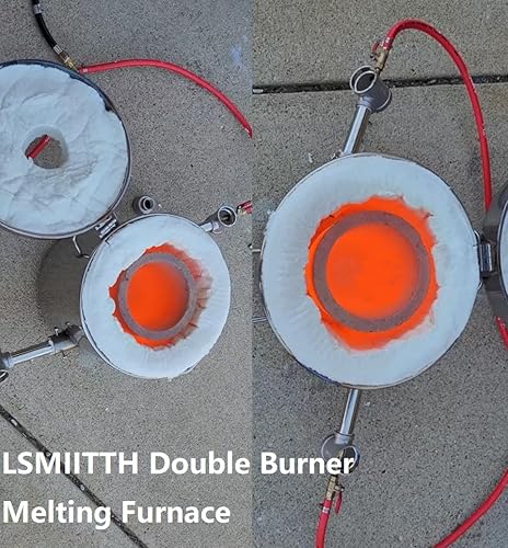 Miniatura 5 de Kit de horno de fundición de propano de 35.3 lbs/35 libras, horno de fundición de metal de doble quemador con crisol (35.3 lbs y 13.2 lbs), hasta