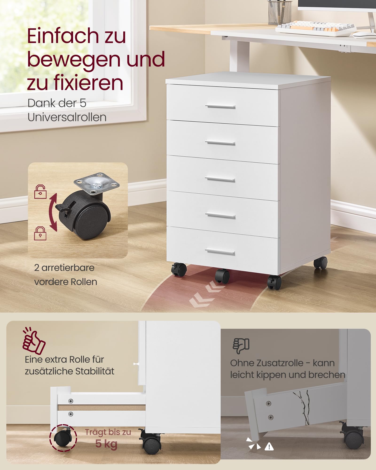 PUNCIA Rollcontainer Aus Holz Aktenschrank It Universalräder