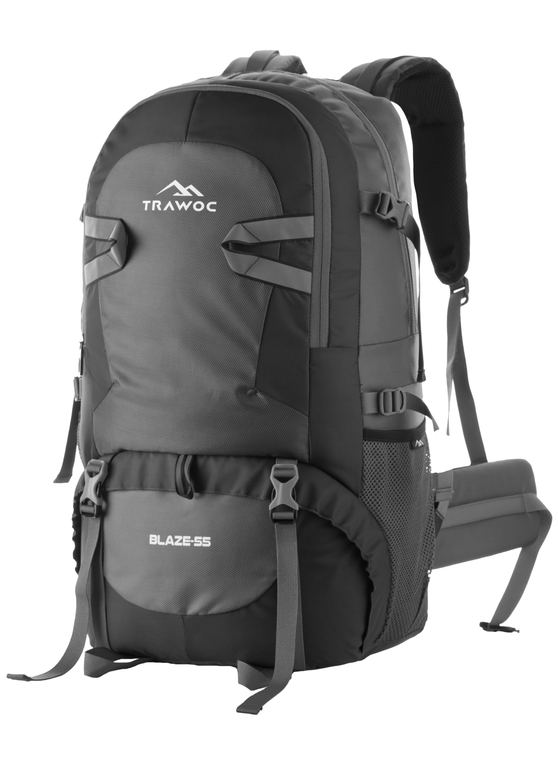 TRAWOC BLAZE 55 Liter Travel Backpack Daypack Bag for Camping Hiking Trekking Bag for Men & Women, Grey, SHK014, 3 Year Warranty
