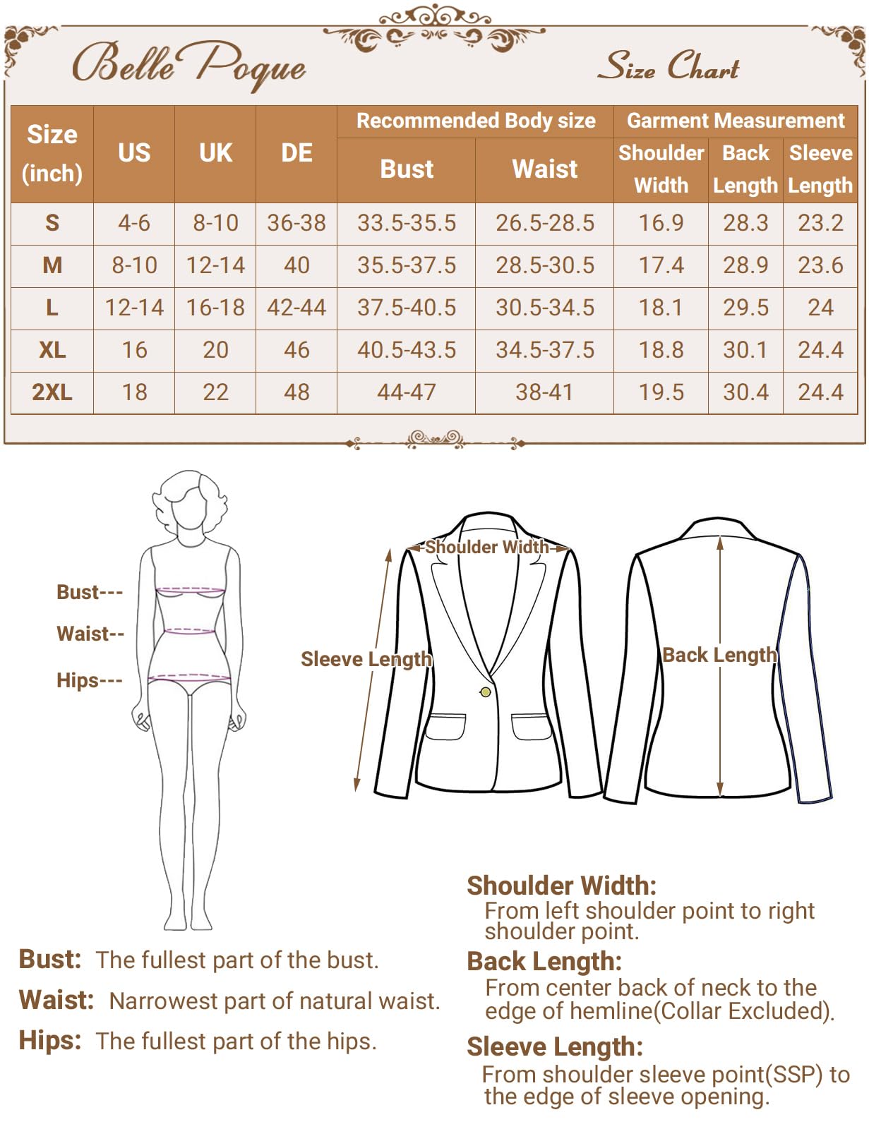 Belle Poque Blazer d'hiver en velours côtelé à manches longues avec revers cranté pour femme, idéal pour le travail, le bureau