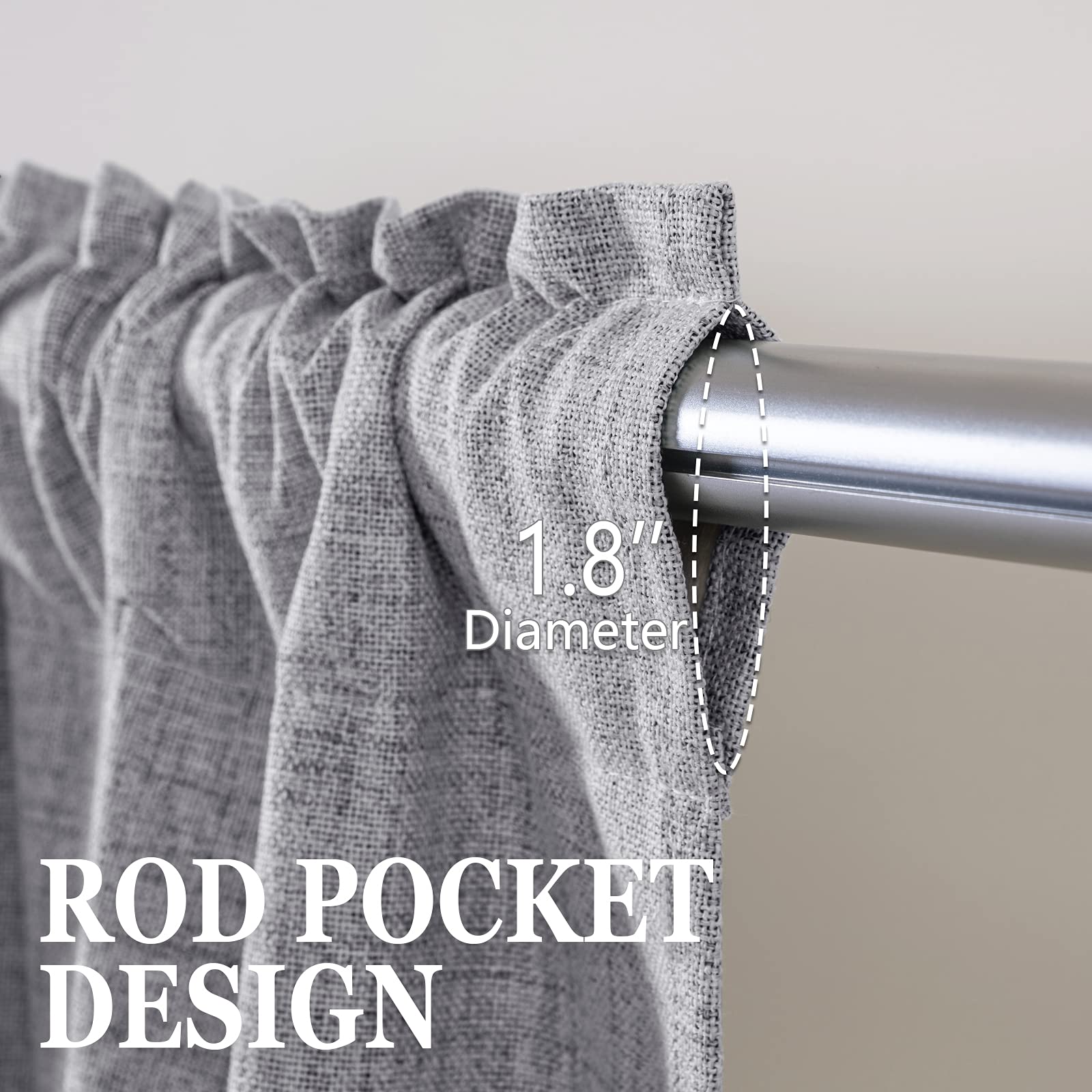 MIULEE 100% Blackout Curtains 72 Inches Long 2 Panels Set for Bedroom Living Room Privacy Linen Black Out Thermal Insulated Rod Pocket Room Darkening Burlap Window Drapes, W52 x L72, Grey