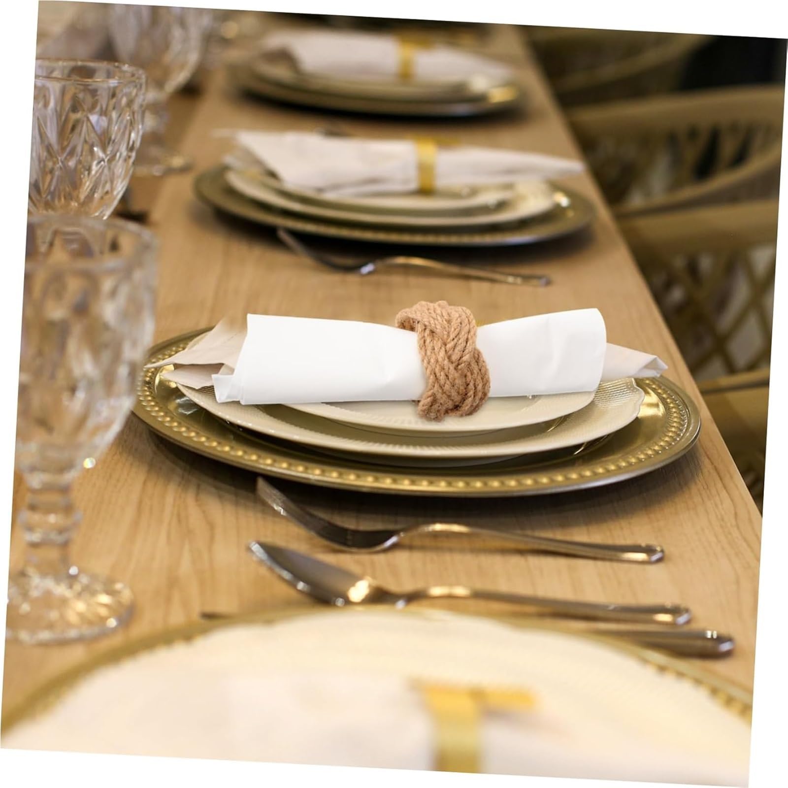 Lot de 32 ronds de serviette tissés en lin naturel marron fait à la main pour décoration de table de mariage ou d'anniversaire
