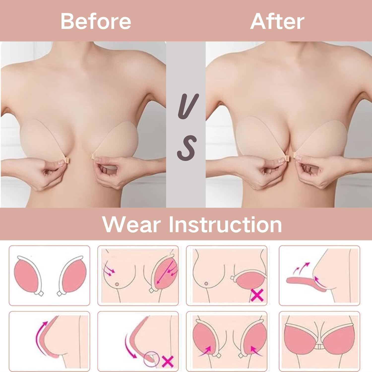 Sticky Bra Push Up for Women 2 Pairs Invisible Silicone Adhesive Bra for Backless Dress,Reusable - Image 3