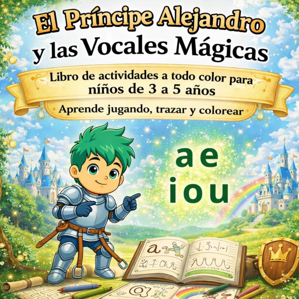 El Príncipe Alejandro y las Vocales Mágicas: Libro de actividades a todo color para niños de 3 a 5 años | Aprende jugando, trazar y colorear (El Mundo Mágico de Princesas y Príncipes)