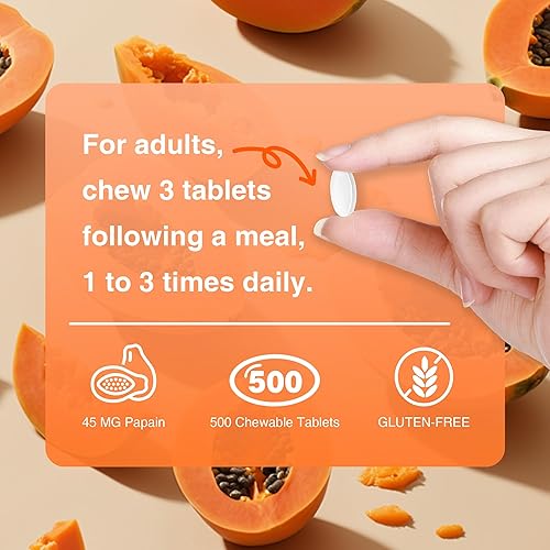 Miniatura 6 de Vitamin World Papaya Enzymes masticables 500 tabletas - Papaína, amilasa y proteasa para digestión y absorción de nutrientes, sabor a papaya, sin