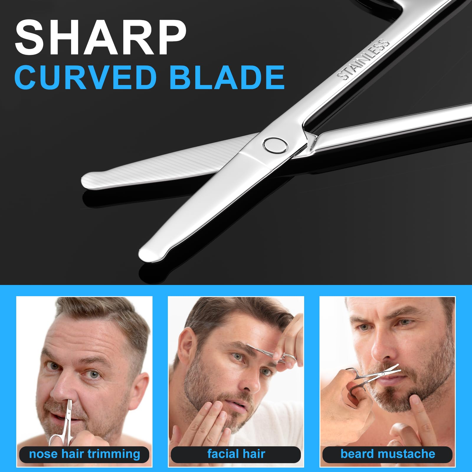 Tijeras de aseo para cejas, curvadas y redondeadas para cejas, vello de nariz, barba, bigote, pestañas, kit de corte de pelo de orejas