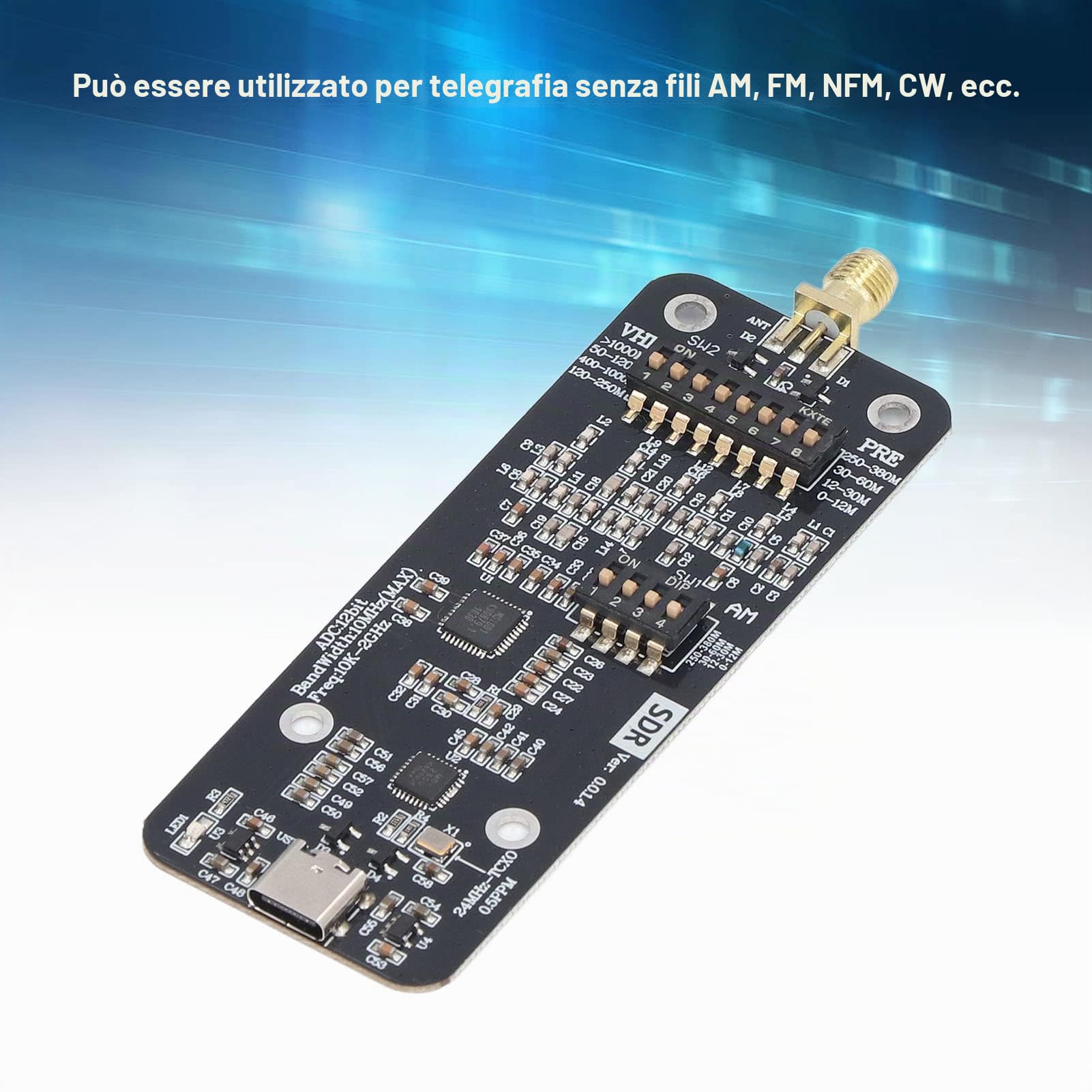 Ricevitore SDR, RSP1 Scheda Modulo Radio a 12 Bit Definita dal Software Ricevitore Sintonizzatore USB 10 KHz 2 GHz Ricevitore Radioamatore per Modulazione