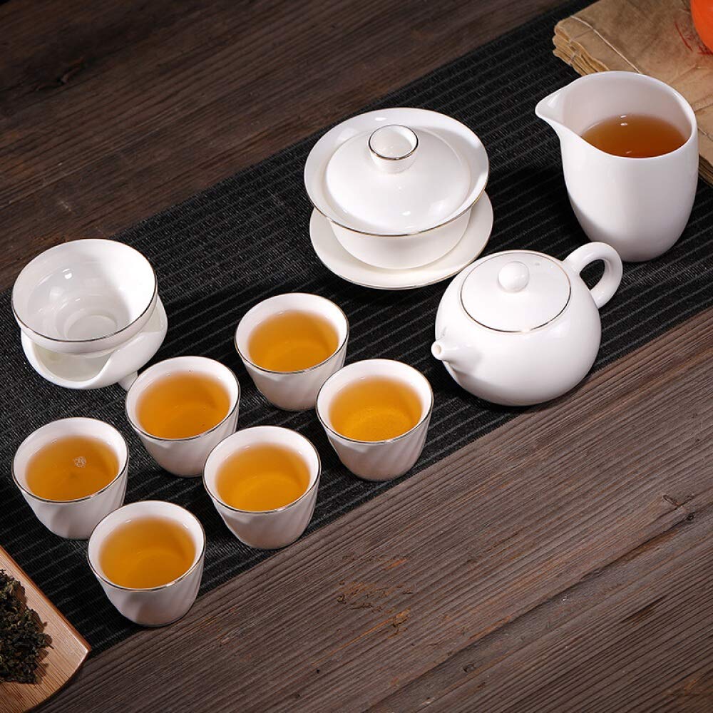 Service à thé en céramique Simple et Moderne, Ensemble Complet de thé ondulé à l'eau, Petit Coffret Cadeau en Porcelaine Blanche,Tasses à thé et soucoupes