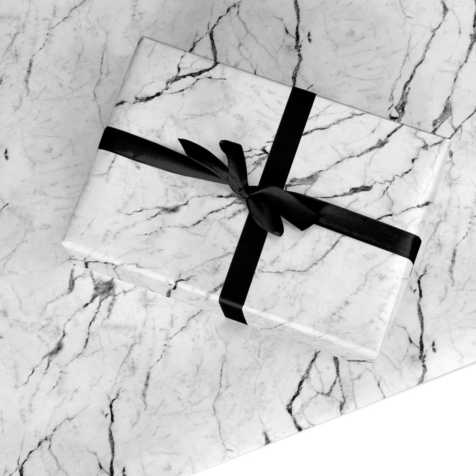 Marble White Wrapping Paper Gift Wrap – Black & White Stone Effect – For Men, Women, Small Businesses – For Birthday, Christmas, Wedding, Anniversary – by Dyefor - 2 Sheets (50cm x 70cm)