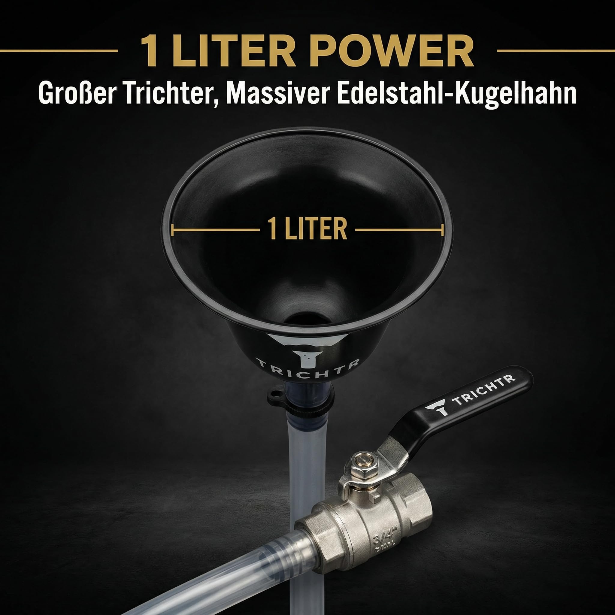 Striker Premium Bierbong Biertrichter mit Edelstahl-Kugelhahn 1L Fassungsvermögen