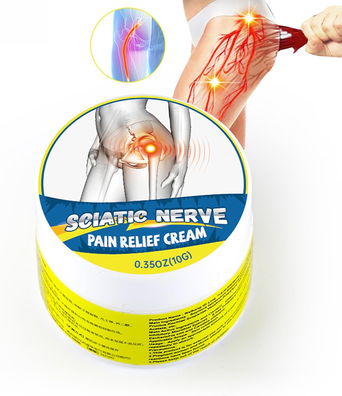 2 Pack Natural Ingredients Sciatica Nerve Pain Relief Ointment, 10g/Pack