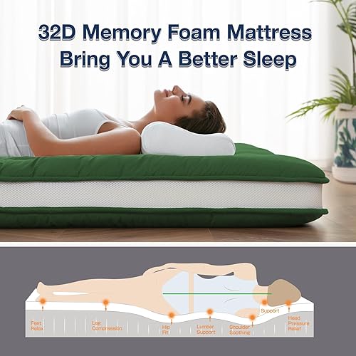 Miniatura 4 de Syalife Colchón de futón japonés tamaño individual, 4 pulgadas de grosor, plegable y portátil, relleno de espuma 32D tradicional Shikibuton, diseño