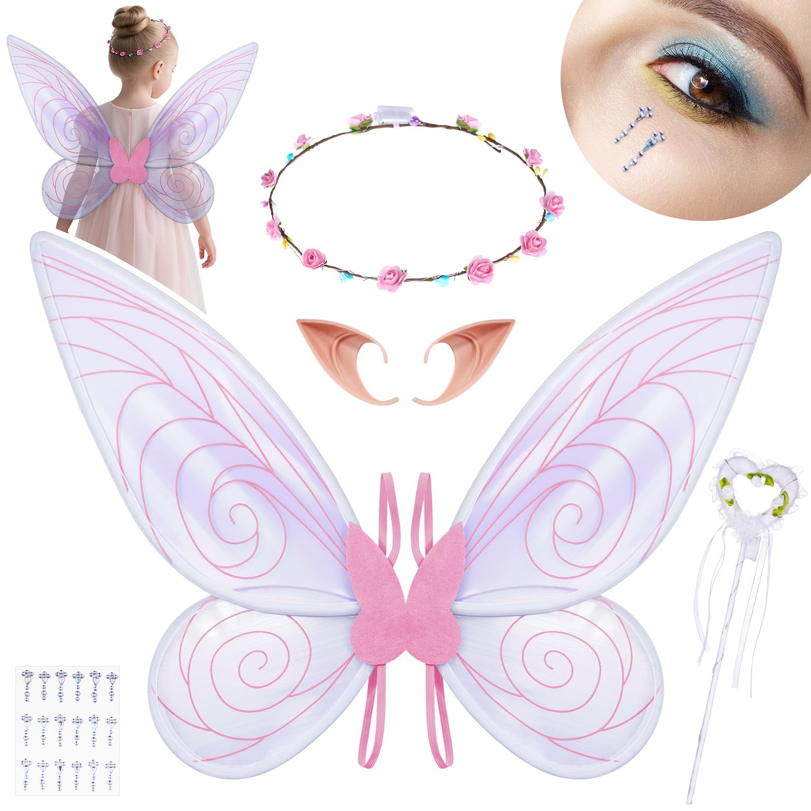 AOOWU Ali da Fata a Forma di Farfalla, 5 Pezzi Ali di Fata Luminose, Ali di Farfalla, Ali di Ragazze, Ali Fata Donna Bambina, per Carnevale Halloween Natale Gioco di Ruolo Festa
