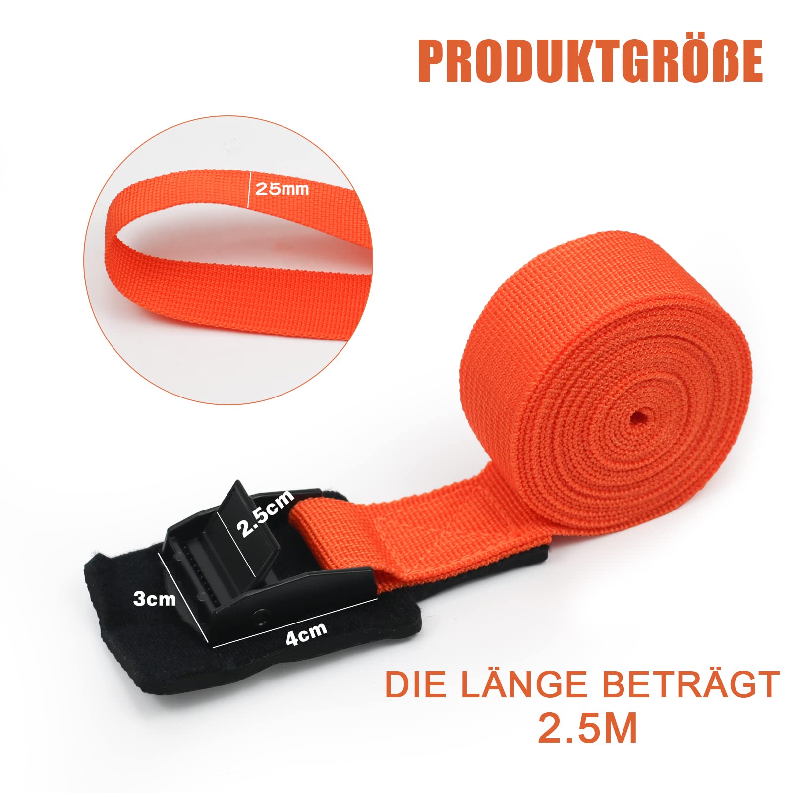 Set Di 4 Cinghie Di Fissaggio Con Morsetto 2,5x2,5m + 5 Elastici, Portata 250kg, Imbottite, Per Bici, Moto, Auto, Traslochi