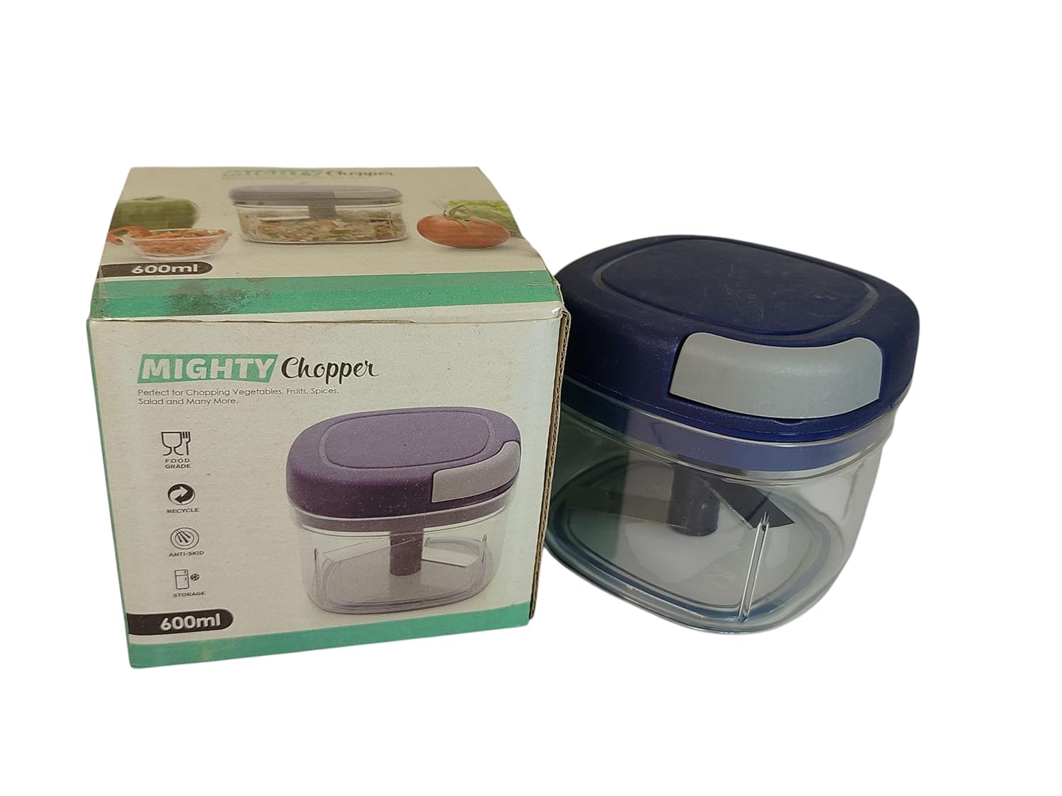 BHUMI’Z Mighty Chopper Manual Food Processor, 600ml Capacity, Square Container with Anti-Skid Base