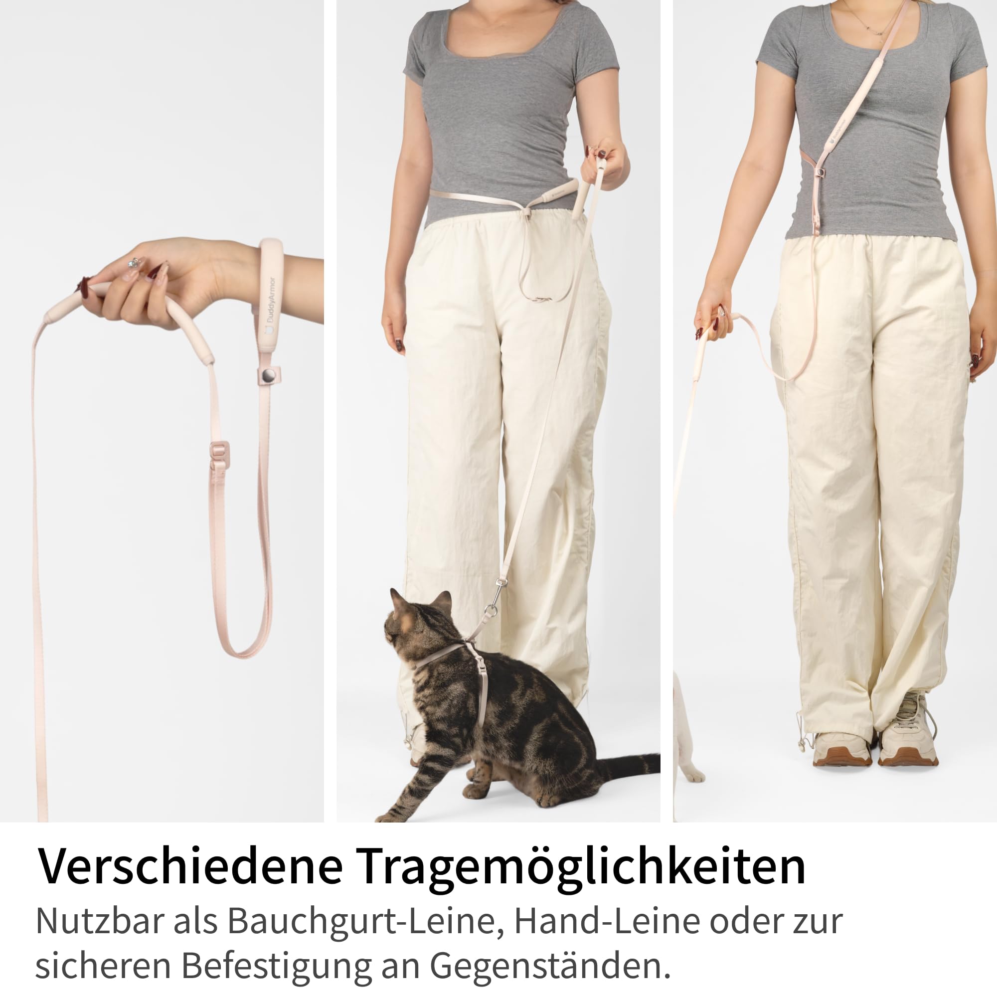 Set di pettorina per gatti a prova di esplosione, 8 forme con guinzaglio, anti-smarrimento, anti-soffocamento, regolabile, con codice QR e maniglie libere, per gatti fino a 10 kg (beige, S)