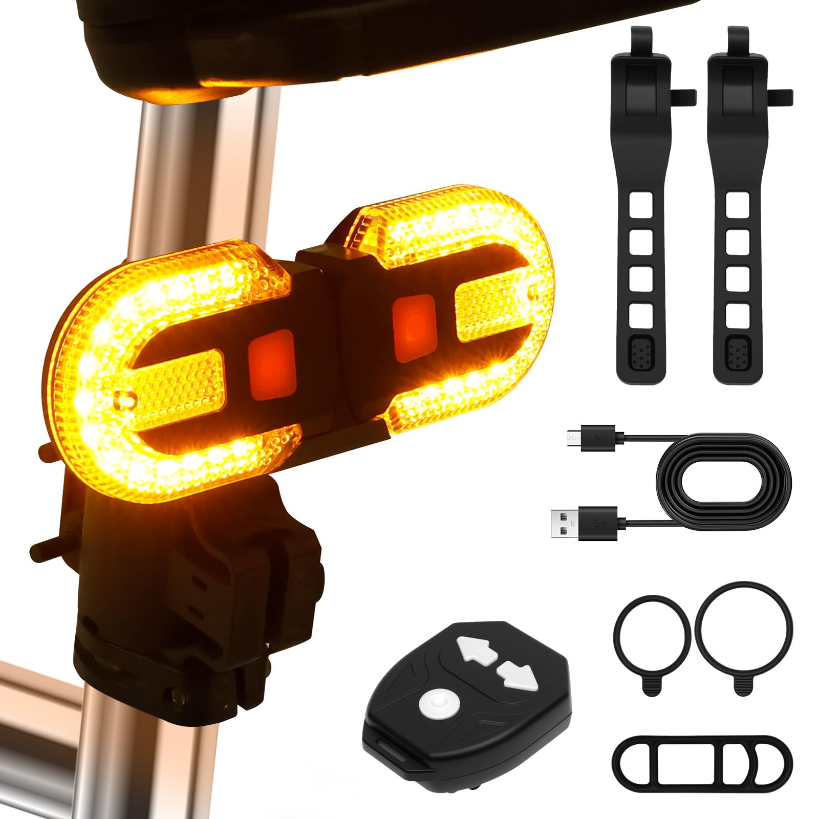2Pcs Led Rear Bike Tail Light with 5 Light Modes, USB Rechargeable Bicycle Tail Lights with Turn Signal Waterproof Split Bike Indicator Lights for Cycling Safety Flashlight
