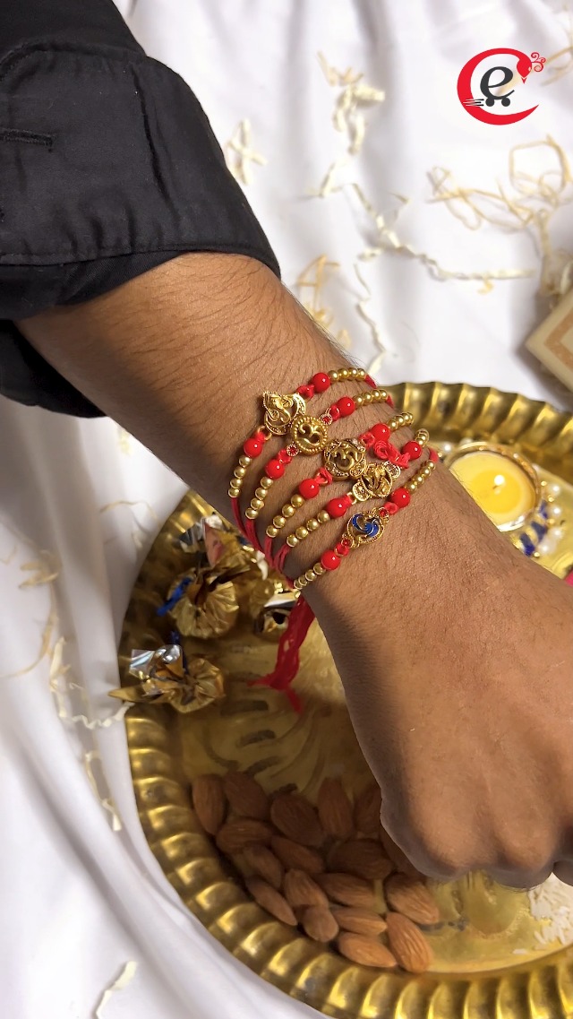 Buy eCraftIndia Set of 5 Red & Golden Om Symbol and Lord Ganesha