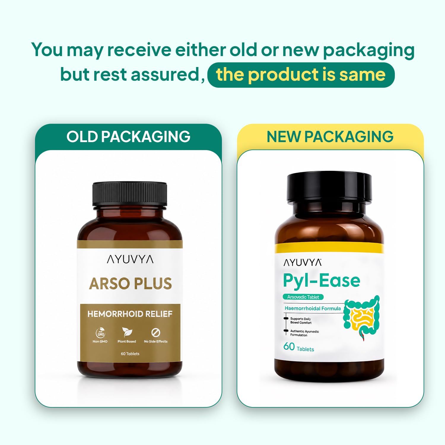 Ayuvya Pyle-Ease Tablets | Ayurvedic Hemorrhoid Care Supplement | 60 tablets | As Seen on Shark Tank 1