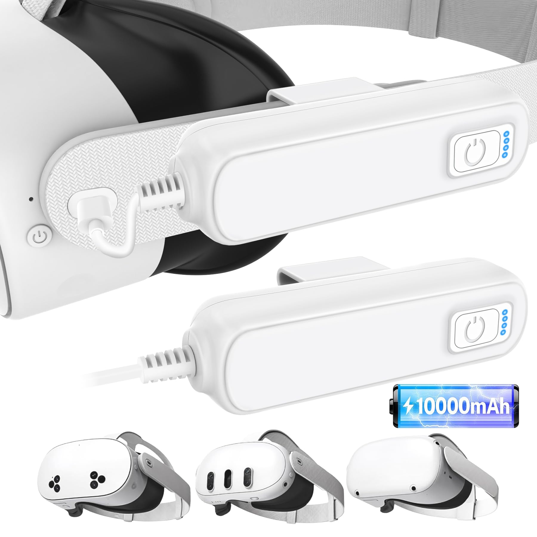 Paquete de 2 baterías de 5000 mAh para Meta/Oculus Quest 3S/3/2, cargador rápido PD VR de 18 W, tiempo de reproducción extendido de 4 a 8 horas, carga rápida dual, bancos de energía con clip, ligero y