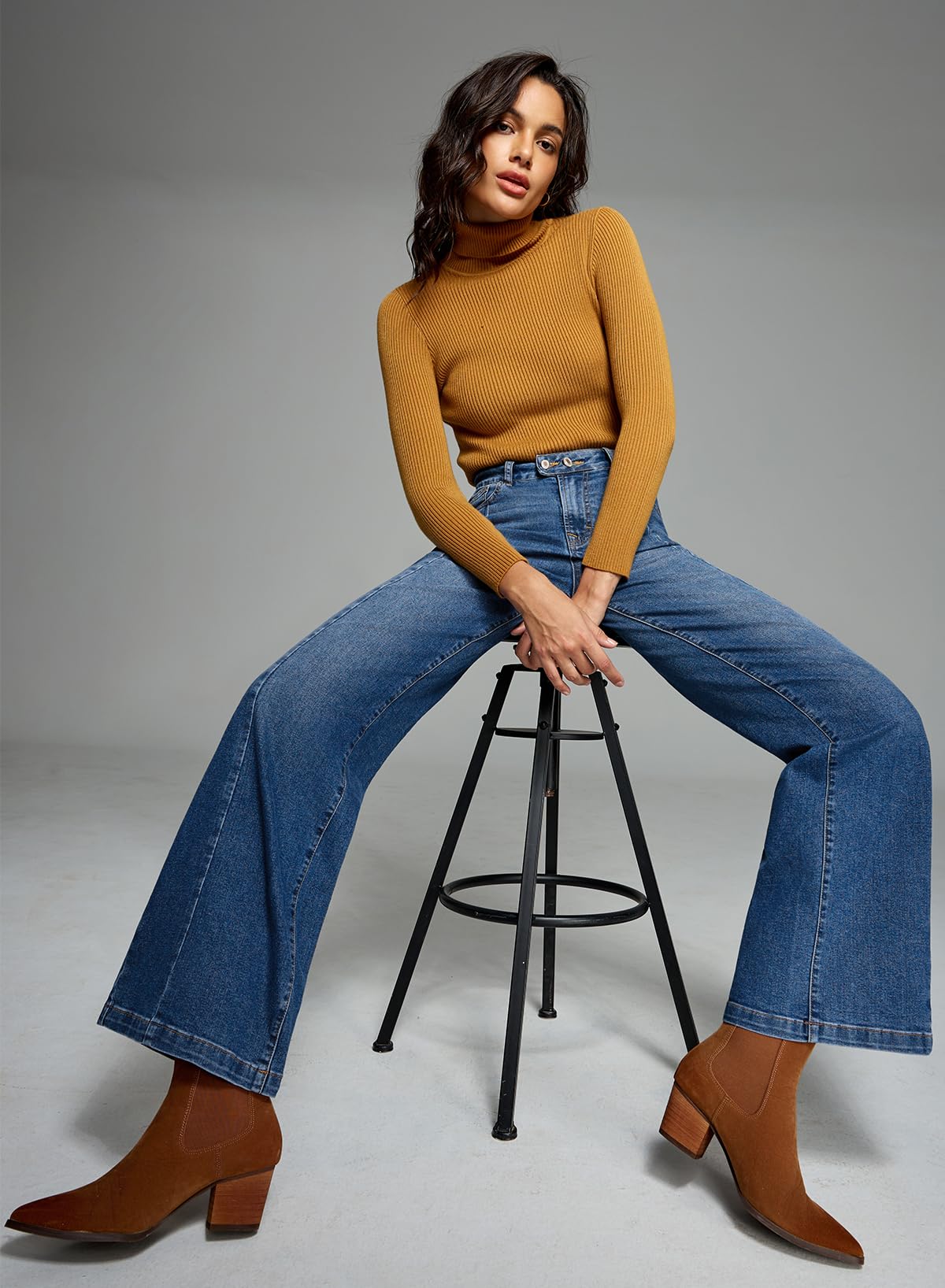 Sidefeel Women's Wide Leg Jeans High Waisted Stretchy Front Seam Denim Pants