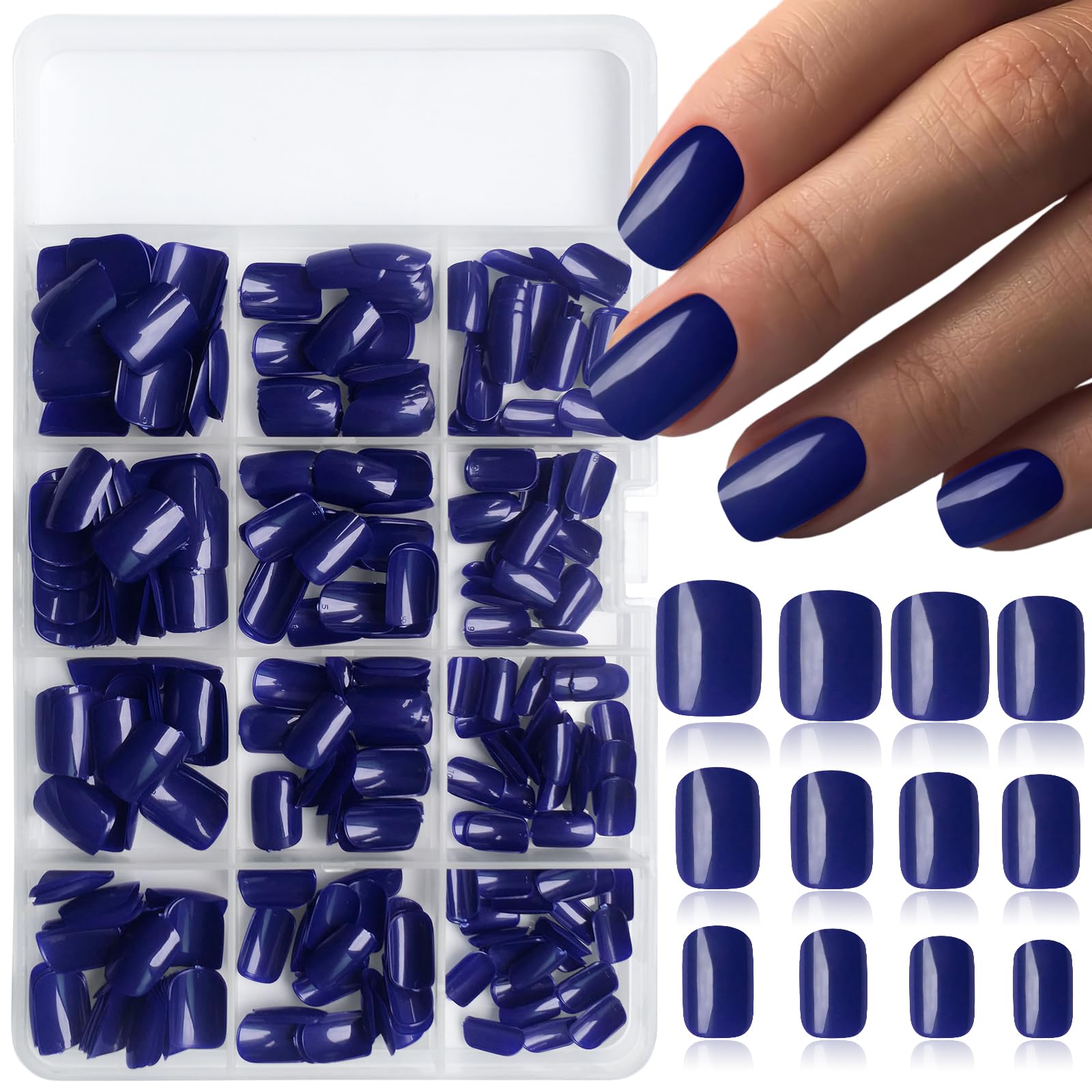 LoveOurHome360pc Square Press on Nails Short Fake Nails Blue Press on Nails Square Acrylic Nail Tips Full Cover Glue Nails Colored Short Press False Nail with Glue Adhesive Tabs for Women Girls