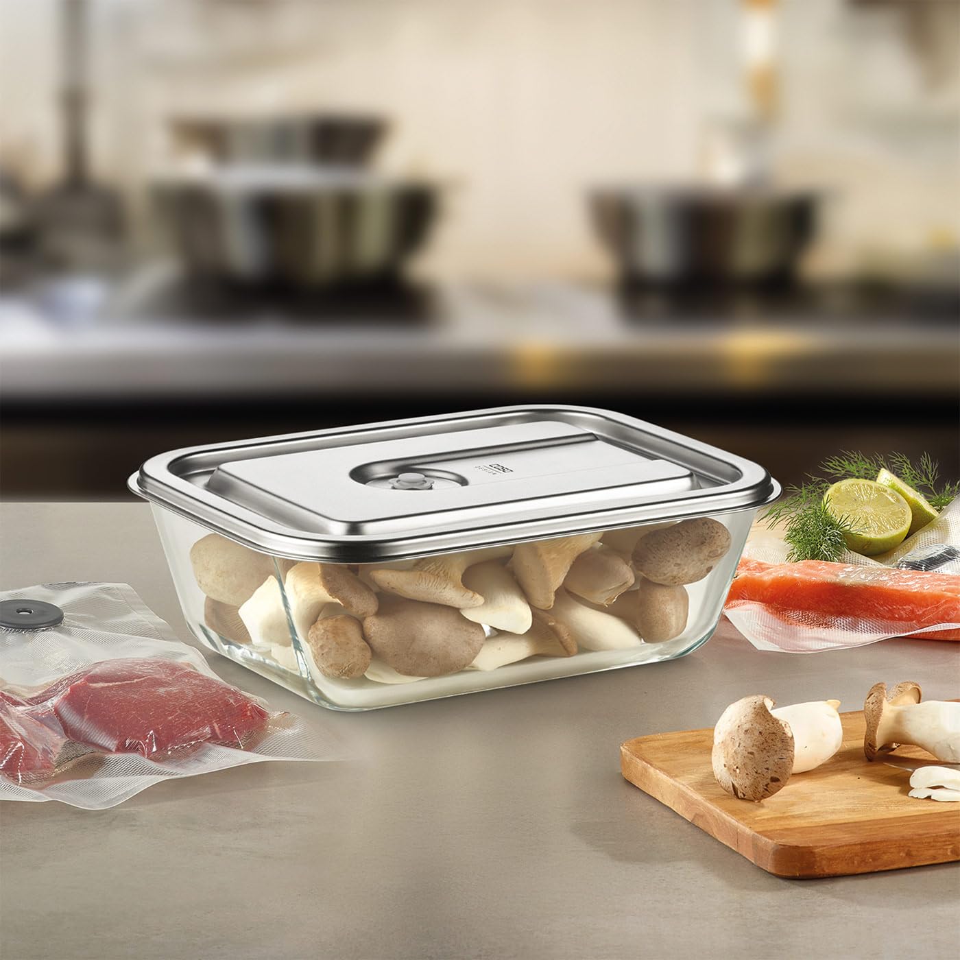 Caso VacuBoxx Inox XL 4.5 - Contenitore per alimenti sensibili alla pressione e liquidi, senza BPA, lavabile in lavastoviglie, congelatore