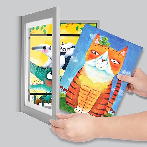 Vista 7 de [Paquete de 2] Marcos de arte para niños, marcos de arte para niños de 10 x 12.5 pulgadas con apertura frontal intercambiables, marco gris