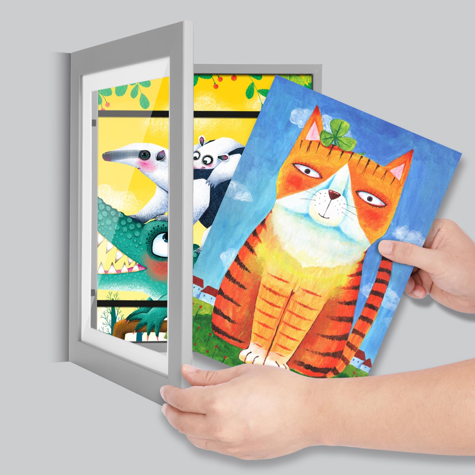 [3 Pack] Kids Art Frames, 10x12.5 Front Opening Kids Artwork Frames Changeable, Displays 8.5x11 With Mat and 10x12.5 Without Mat, Holds 50 Pcs, for 3D Picture, Crafts, Children Drawing, Hanging Art, Portfolio Storage