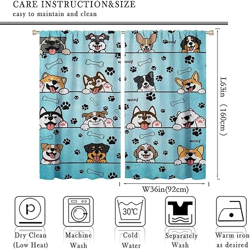 Miniatura 151 de Cortinas opacas con estampado de patas de perro, estampado de patas de perro y huesos, tratamiento de ventana, cortinas con aislamiento térmico