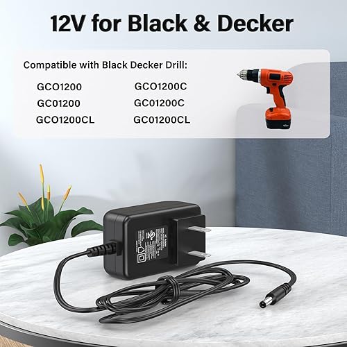 Miniatura 2 de Cargador de taladro inalámbrico de 12 V para Black Decker GCO1200 GC01200 GCO1200CL, adaptador de corriente alterna para Black Decker GCO1200, cable