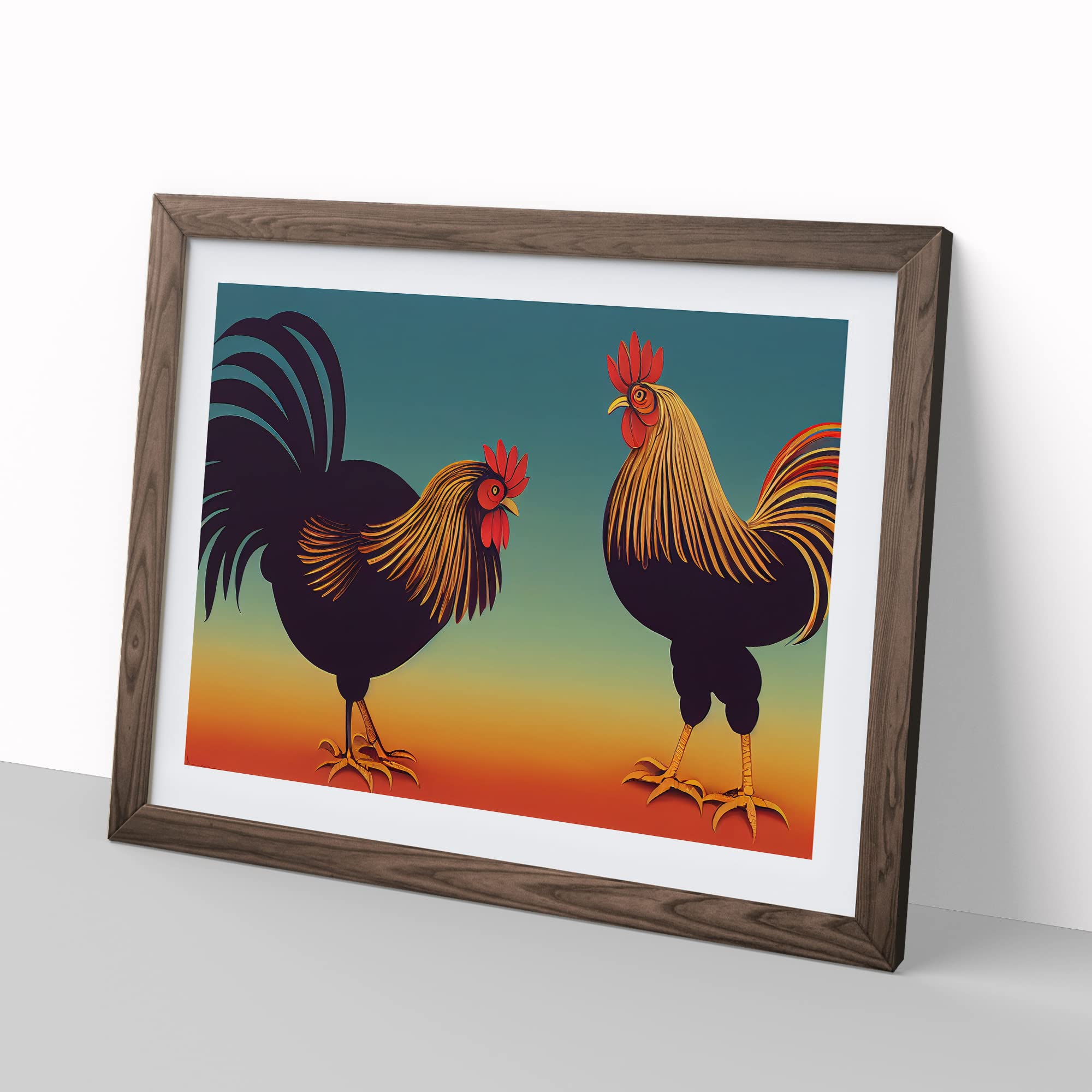 The Two Roosters Framed Print, Walnut, A3 (46 x 34 cm) - Image 3