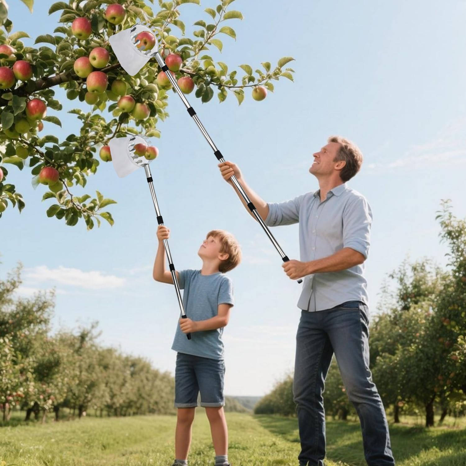 4.2M Obstpflücker mit Teleskopstiel, Apfelpflücker, Kirschenpflücker für Kirschen, Pflaumenpflücker mit 2 Baumwollbeutel Diameter 16 cm, Obstpflücker für Ernteernte Apfel Zitrus Birnen