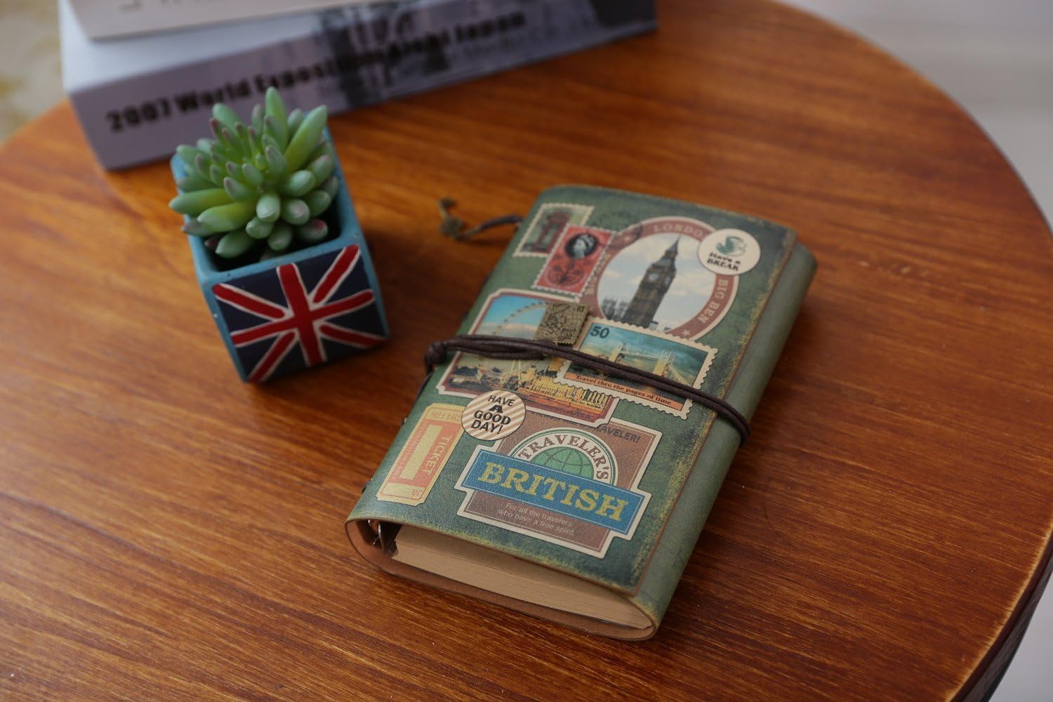 Alokik Enterprise London Vintage Leather Journal Notebook A5 Refillable Diary with Travel Theme Cover Lock Strap | Line Pages and Zipper Pocket | Retro Cover Designfor Writing, Travel, Sketching & Gift 2