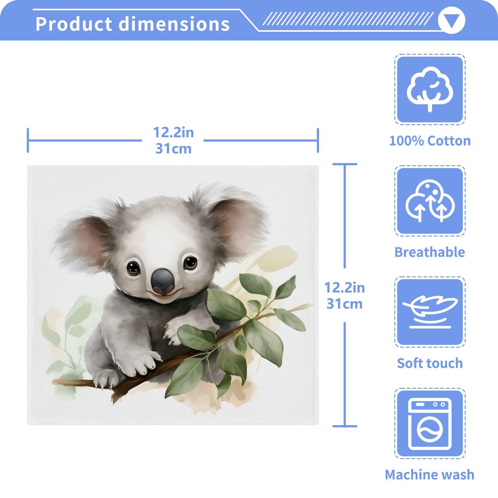 ALAZA Wash Cloth Set 100% Cotton Fingertip Towels Face Cloths Sets Koala Cute Highly Absorbent Soft Feel Set of 2