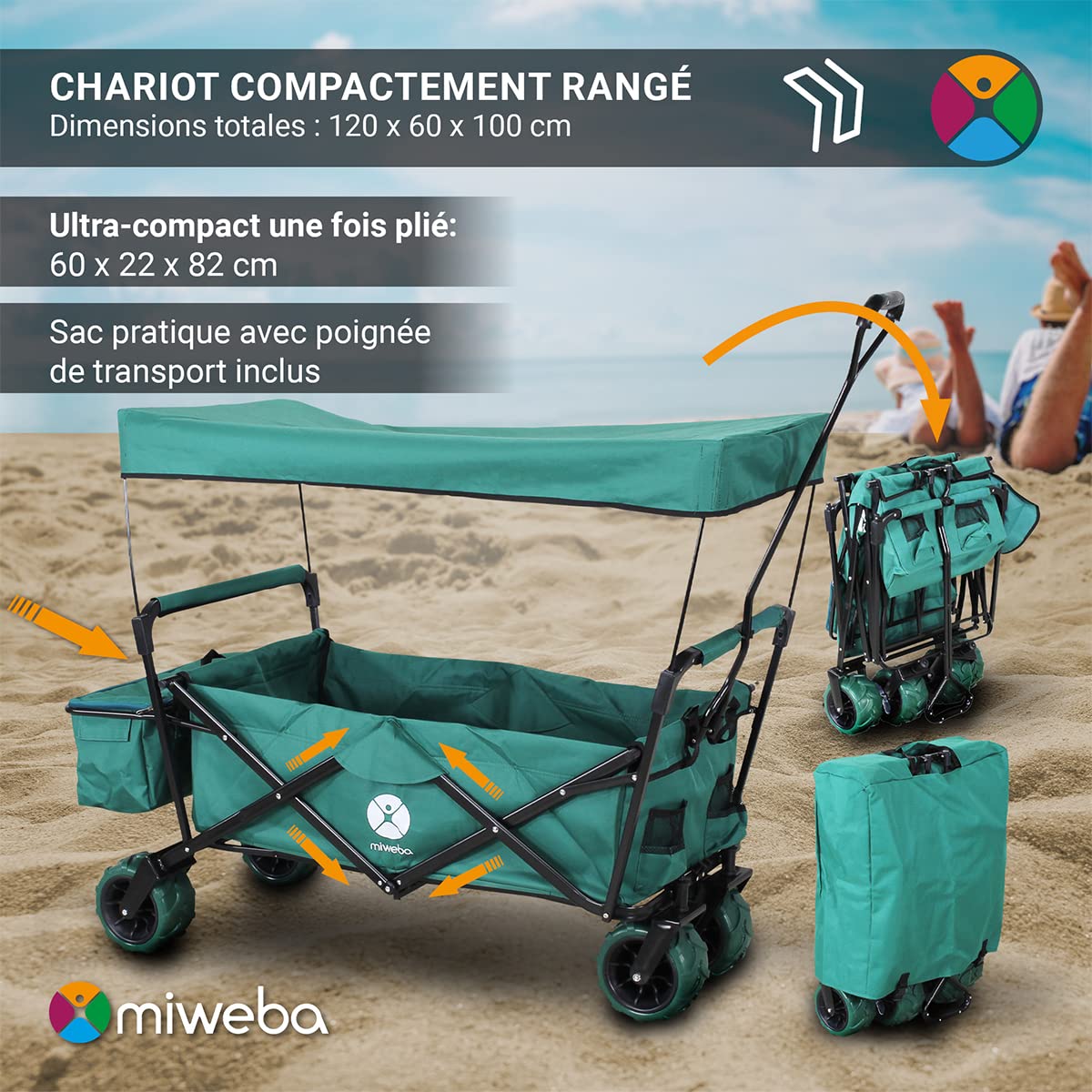 Miweba Chariot de Transport pour Enfants MB-10 Frein Toit Pneus Larges PU Sac de Transport Diable Pliant Résistant aux UV