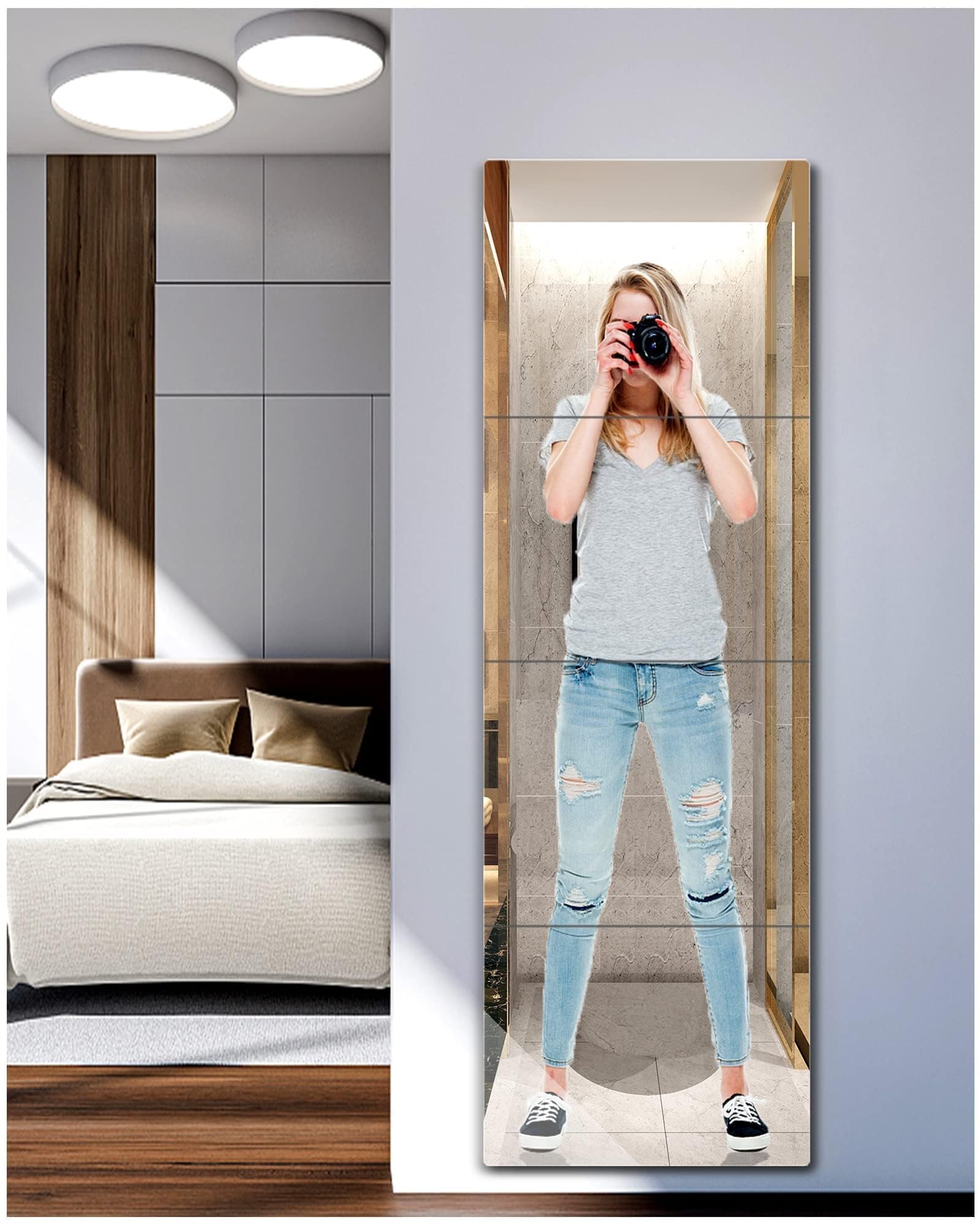 Unbreakable Full Length Mirror for Wall Mounted, Over The Door Mirror, Full Body Mirro Safe Shatterproof Mirrors for Kids, 12 x 12 inch x 4 Pack, Workout Mirrors For Home Gym, Acrylic Plastic Bedroom-picture-27